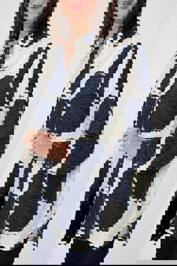 Navy | Abstract Long Sleeve Button Front Shirt
