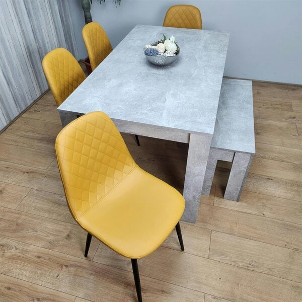 Kosy Koala Wooden Rectangle Dining Table Sets with Set of 4 Chairs, Grey and Mustard