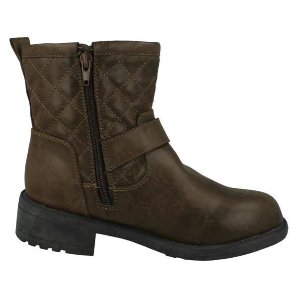 Spot On Ladies Spot On Mid Heel Quilted Biker Boots