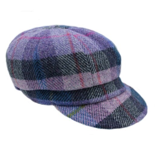 Heather Hats & Accessories Harris Tweed Luxury 8-Panel Traditional Tweed Flat Cap, Satin Lining, Outdoor Wear, Lilac