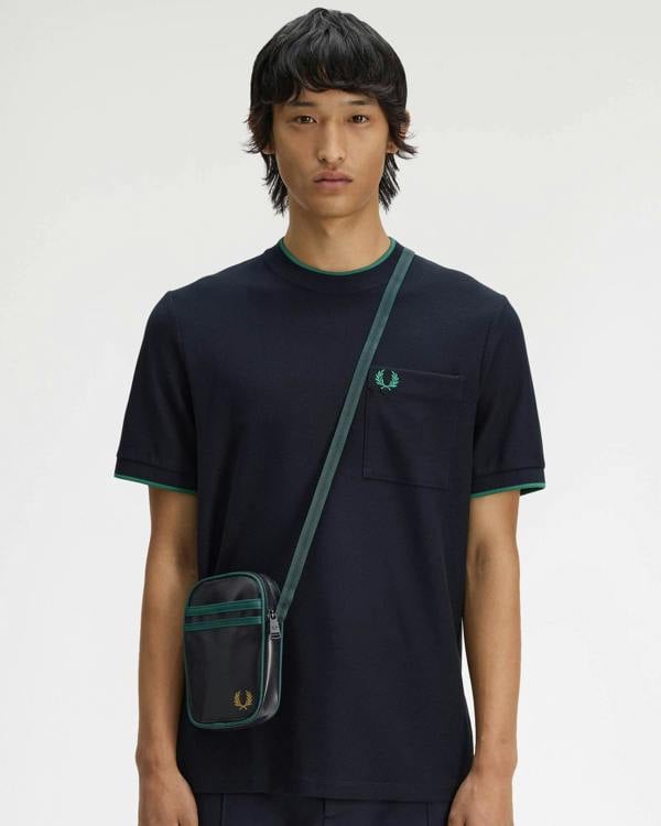 Fred Perry Classic Small Side Bag - Navy/Grassroots 83A | CHO | Designer Mens Bags