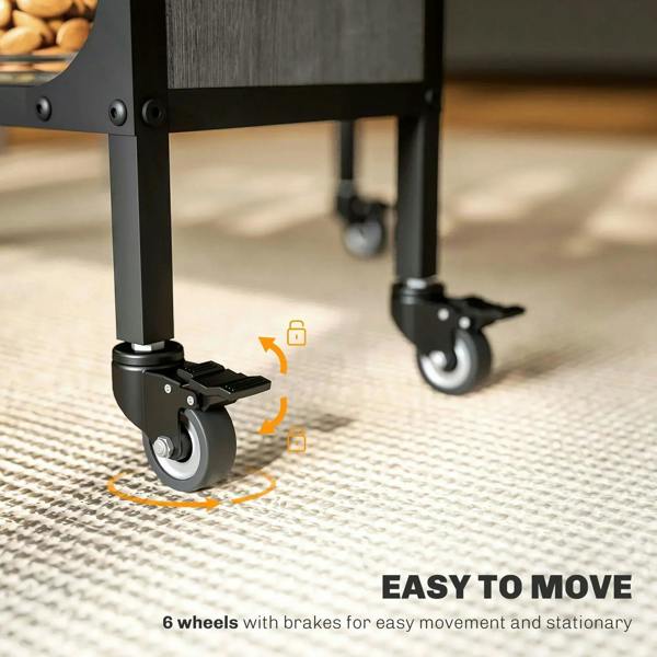 Grey drop-leaf dining table caster wheels with brakes for easy movement