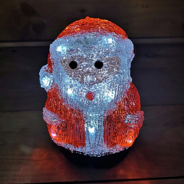 Samuel Alexander 19cm Battery Operated Light up Acrylic Christmas Santa Decoration with 16 Ice White LEDs