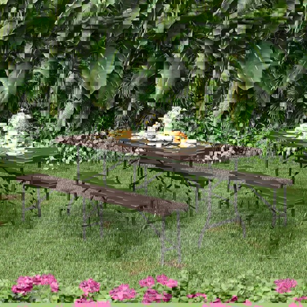 3-Piece Rattan Plastic Outdoor Folding Table Bench Set Garden Dining Sets Living and Home Set