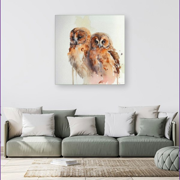 Warren Reed Loving Tawny Owls Watercolour Canvas