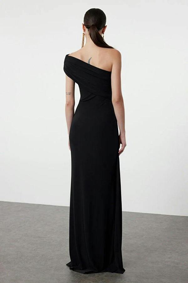 WOVCOR Maxi Evening Dress with Asymmetrical Collar