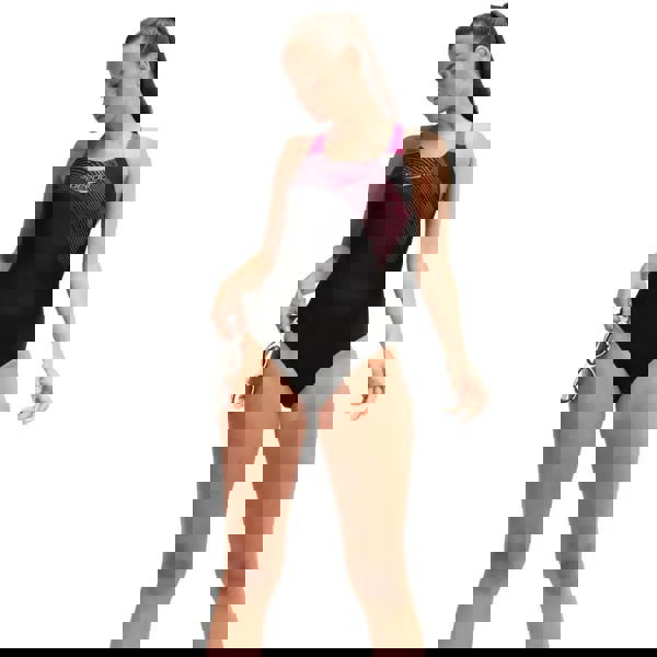 Black and pink Speedo medley logo medalist swimsuit with sequins