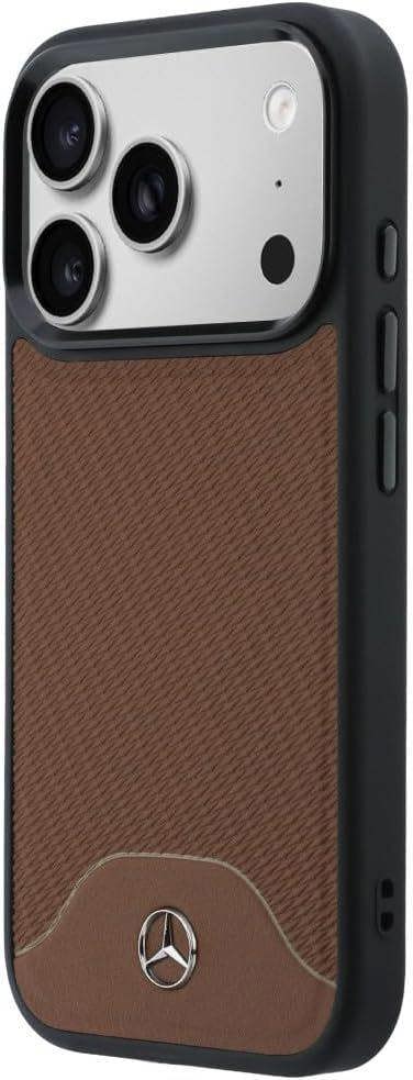 Mercedes Benz Wood Effect and Curve Leather Case with MagSafe for iPhone 17 Pro 6.3" Brown - MEHMP17L25PCBPWA