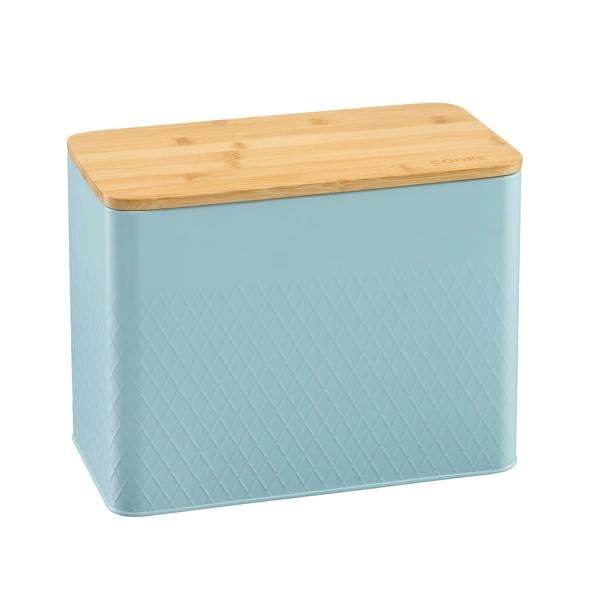 Cooks Professional Embossed Bread Bin, Linen Bag and Bamboo Board Set | Blue