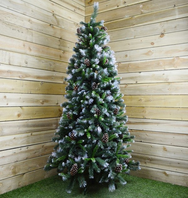 Samuel Alexander 7ft (2.1m) Frosted Glacier Pine Snow Tipped Christmas Tree with Pinecones and 956 Tips