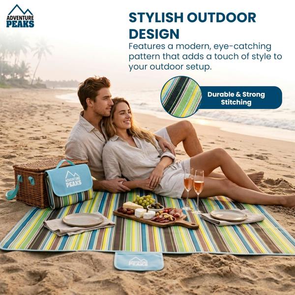 ADVENTURE PEAKS Picnic Blanket 200x200cm – Foldable Picnic Mat with PVC Water Resistant Backing - Portable Beach Blanket