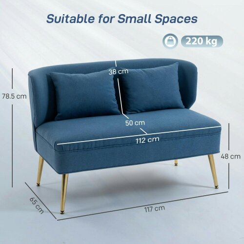 Wyld Haus Taco Linen Look Dark Blue 2 Seater Sofa With Wingback Design And Metal Legs