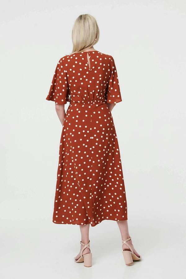 Rust | Polka Dot 1/2 Sleeve Midi Dress