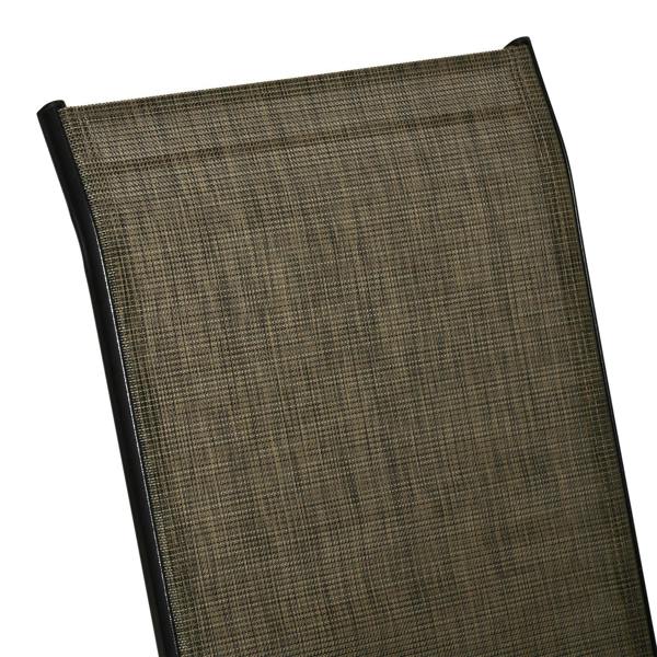 Mixed brown mesh back panel with black frame on a stackable chair