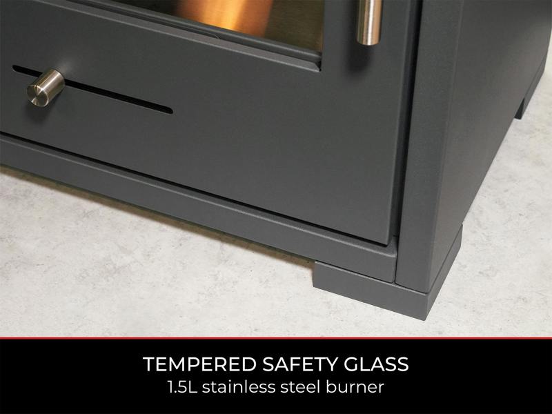 OKO S3 Bio Ethanol Stove in Charcoal Grey with Angled Stove Pipe