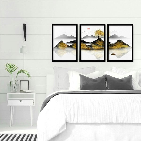 Paintings for bedroom walls | set of 3 framed wall art