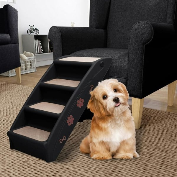 Berkfield Folding Dog Stairs Black 62x40x49.5 cm