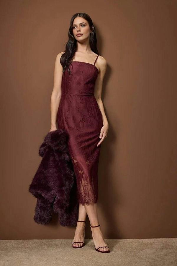 WOVCOR Lace Midi Lined Dress