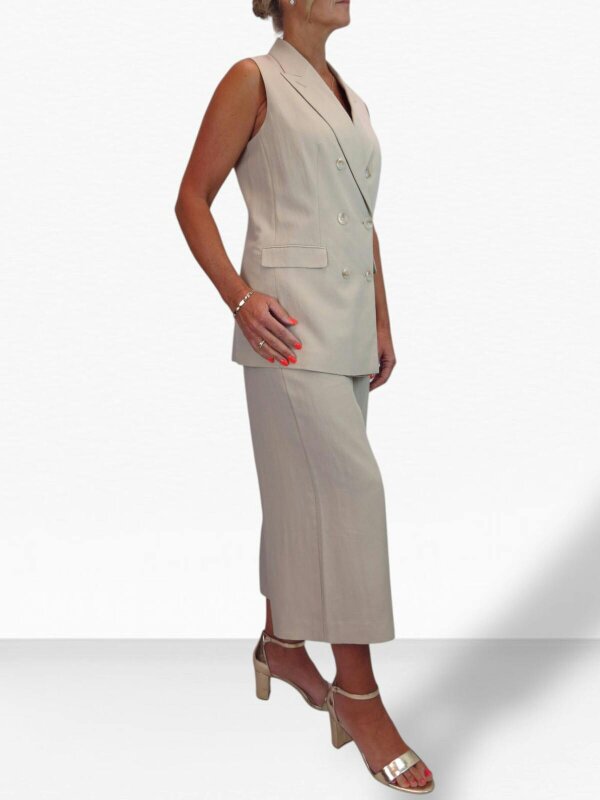 Paulo Due Women's 2 Piece Suit Linen Look Set - Sleeveless Tailored Waistcoat & Cropped Wide Leg Trousers