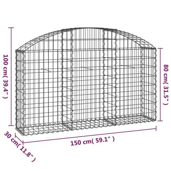 Berkfield Arched Gabion Basket 150x30x80/100 cm Galvanised Iron