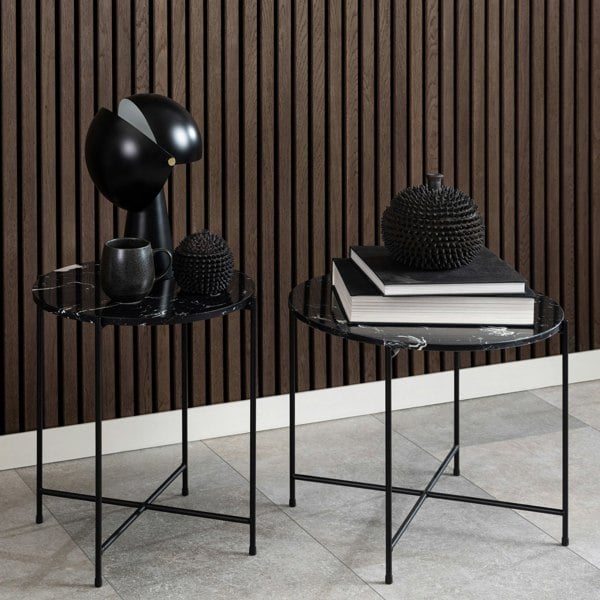 Furniture To Go Avila Side Table with Black Polished Marble Stone 42x45cm