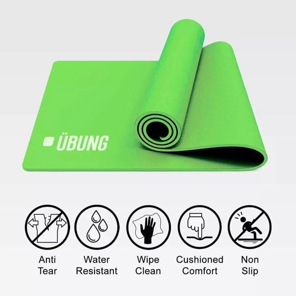 UBUNG Yoga Mat Non Slip with Carry Strap 10mm Thick Pilates Yoga Green