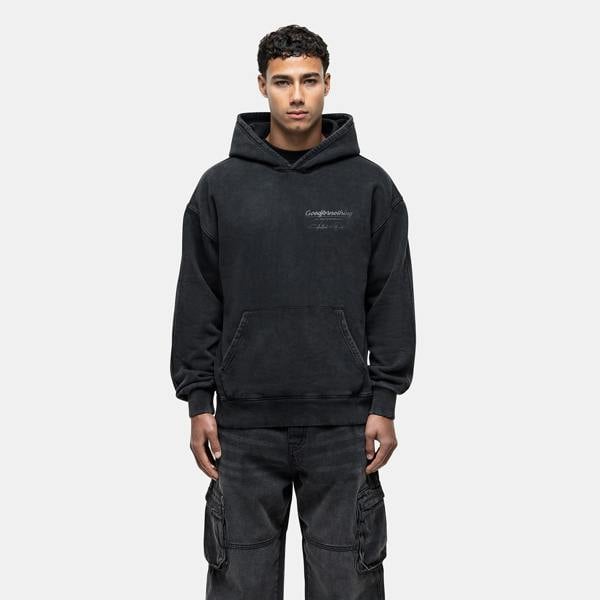 Good For Nothing Black Oversized Graphic Back Print Overhead Hoody - Black Image 1
