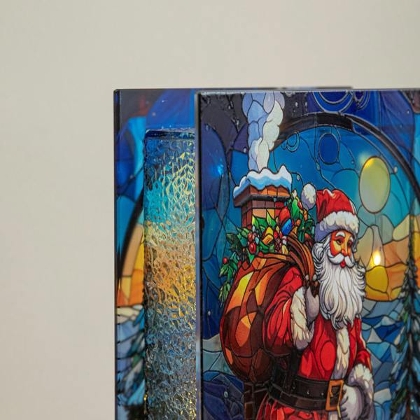 Samuel Alexander 21 x 13cm Light Up Santa on Chimney Stained Glass Christmas Decoration