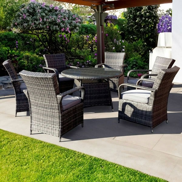 Oseasons Windsor Rattan 6 Seat Dining Set in Grey