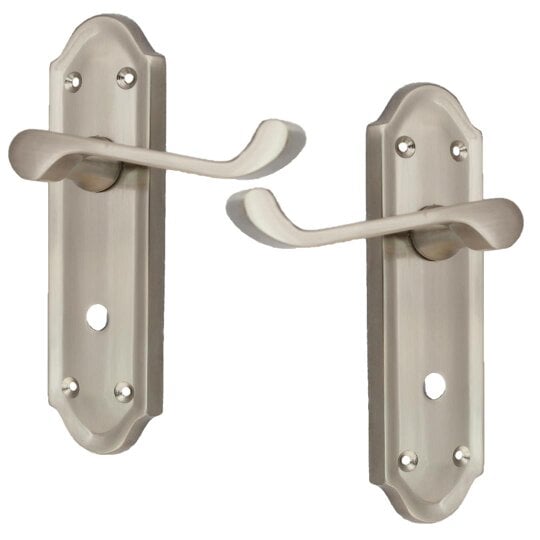 EDH Door Hardware Satin Nickel Door Handles - Askworth Internal Door Handles with Bathroom Sash