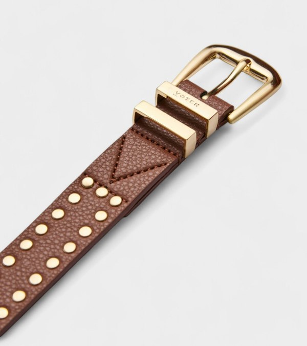 Votch Ayla Vegan Bio-Based Bamboo Western Studded belt in brown