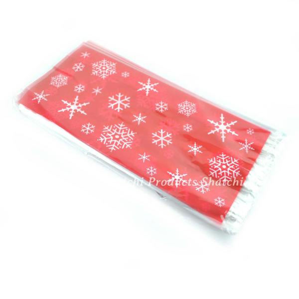 3cm Red Christmas Cello Bags, 20 Pack Snowflake Design with Twist Ties for Treats image 6