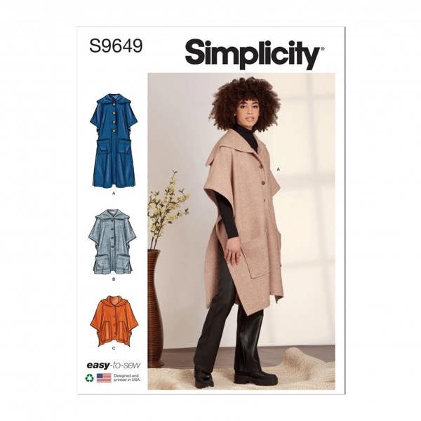 Simplicity Sewing Pattern 9649, Ponchos for Women, A (S-M-L-XL-XXL) - Easy