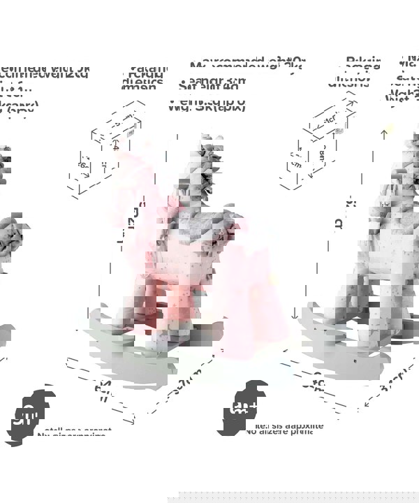 Infographic image of Celeste & Fae  Rocking Unicorn 9m+  showing dimensions
