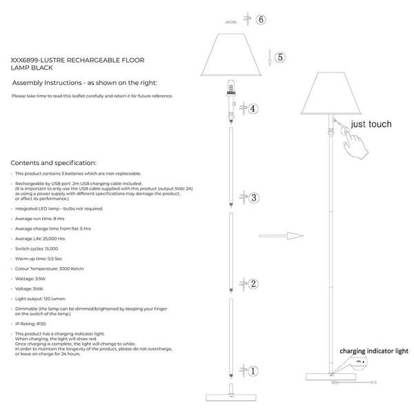 Lustre Black LED Rechargeable Floor Lamp