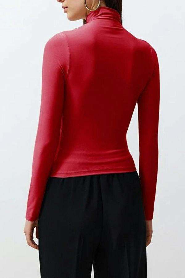 WOVCOR Draped High Neck Long Sleeve Blouse