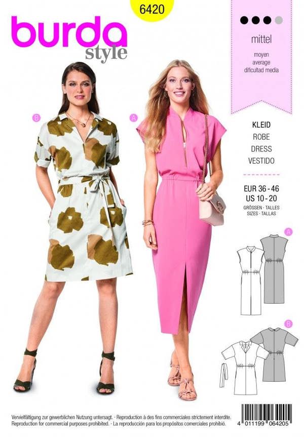 Burda Sewing Pattern 6420 Dresses For Women, 10 to 20 - Intermediate