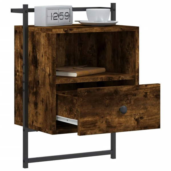 Berkfield Bedside Cabinets Wall-mounted 2 pcs Smoked Oak 40x30x61 cm Engineered Wood