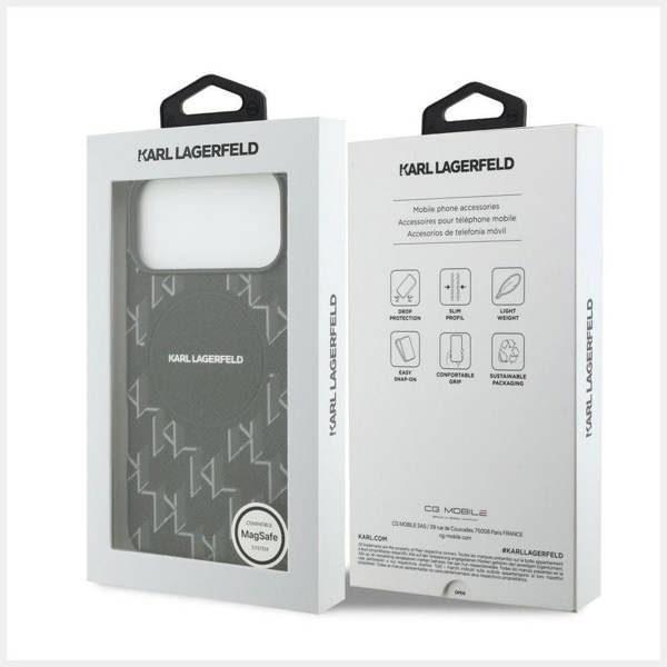 Karl Lagerfeld Monogram Logo Case with MagSafe for iPhone 17 Pro Max 6.9" Black - KLHMP17X5PGKLMCK