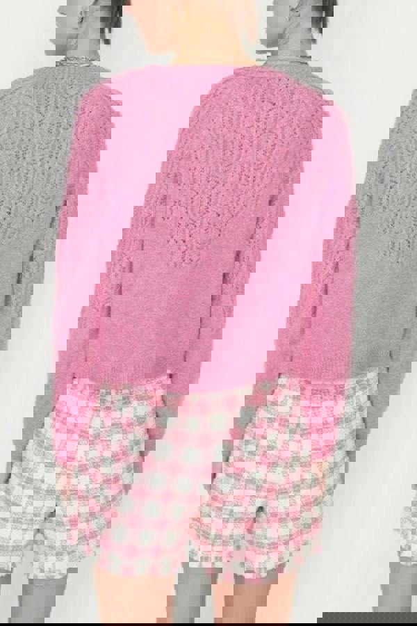 WOVCOR Soft Textured Openwork Knit Cardigan