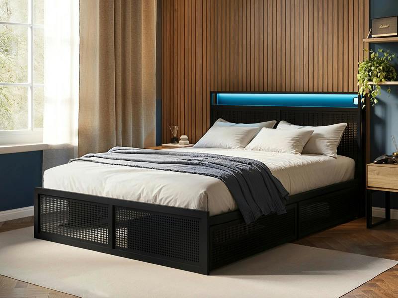 Flair Callan Metal Bed with Storage & LED Black