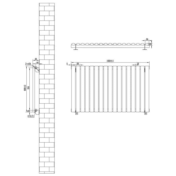 Oval single column radiator in anthracite grey, dimensions 600mm x 1020mm, featuring a sleek design with detailed valve placements