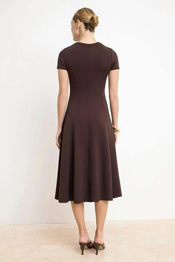 WOVCOR Skater Crew Neck Midi Soft Touch Knitted Dress