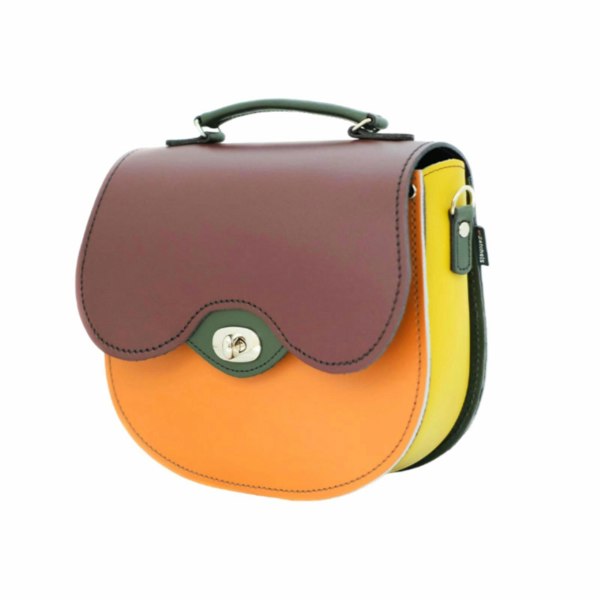 Zatchels Handmade Leather Twist Lock Saddle Bag - Autumnal Kaleidoscope