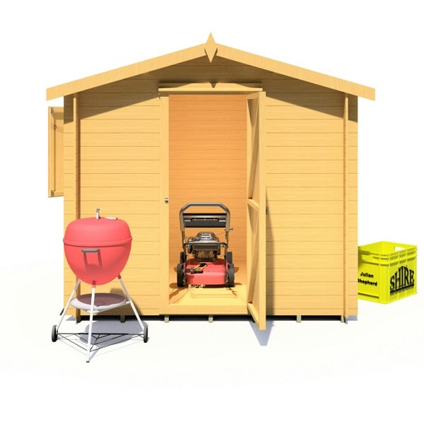 Shire Camelot 8x8 Log Cabin 19mm interlock Cladding with security window