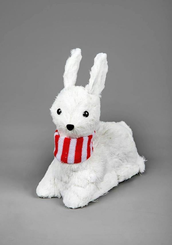 20cm White Sitting Deer Christmas Figurine with Striped Scarf for Indoor Display image 1