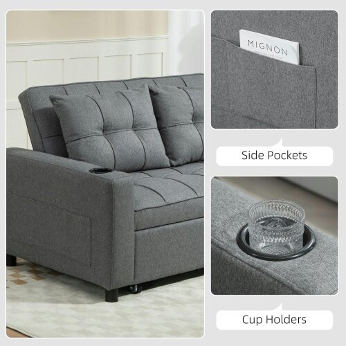 Wyld Haus Rireel Diha Dark Grey Upholstered 2 Seater Pull Out Sofa Bed