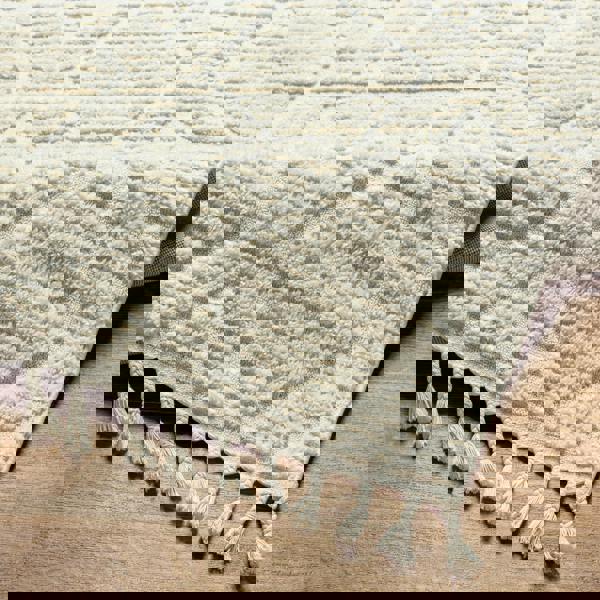 Livabliss Nora-Geometric Grey Ivory High Pile Fringe Rug