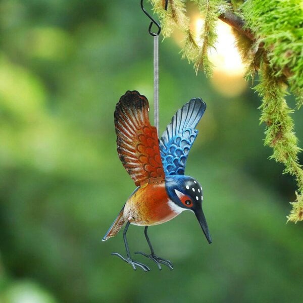 EDH Door Hardware Small Metal Hanging Kingfisher(14cm x 10cm x 10cm) – Handcrafted Weather-Resistant Bird Ornament –Decorative Hanging Robin