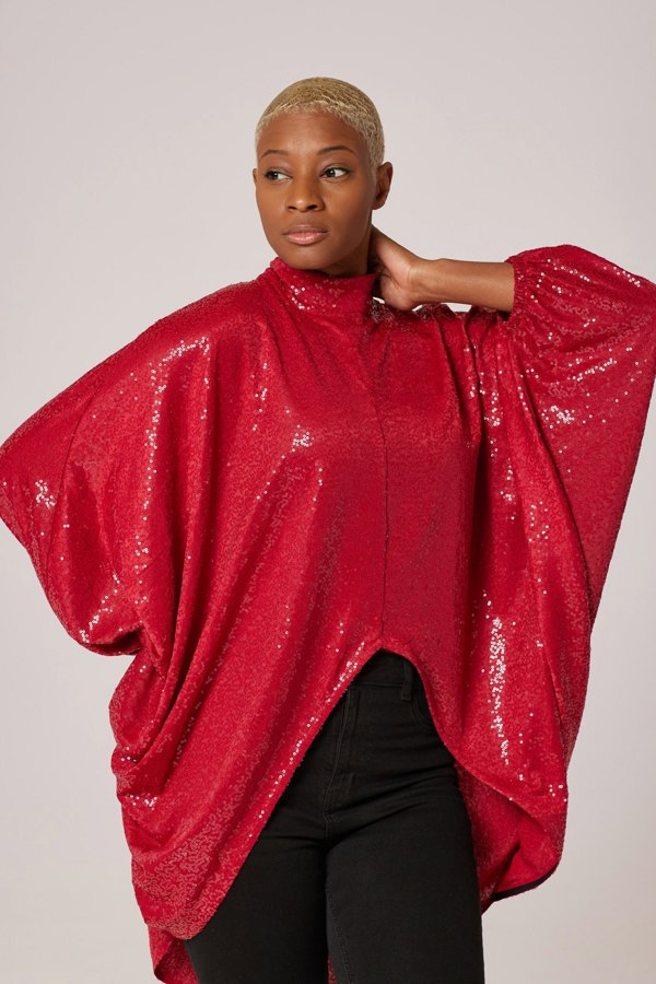 Lioness by TF Sequined Long Tunic - Cherry Red